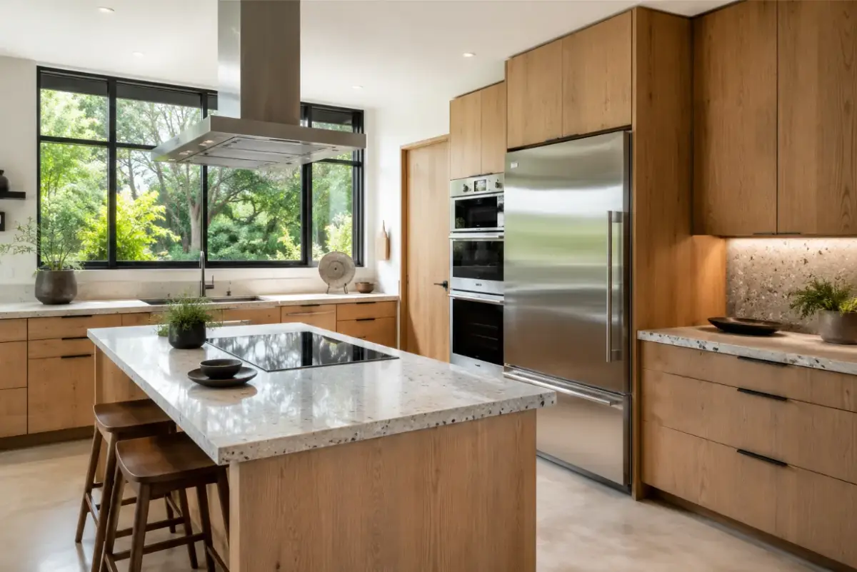 Eco-friendly kitchen remodeling with induction cooking, energy-efficient appliances, and sustainable materials in Los Angeles