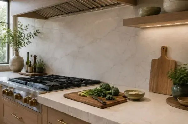 Kitchen countertop material selection showing durable surfaces for a high-use kitchen