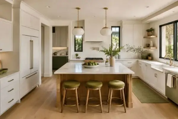 Kitchen layout showing proper work triangle between sink cooktop and refrigerator