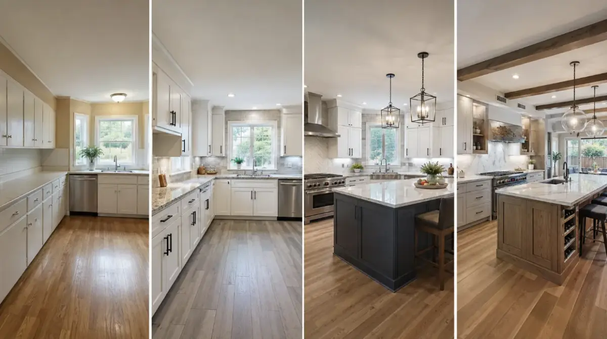Comparison of minor, partial, mid-range, and full kitchen remodel project scopes.