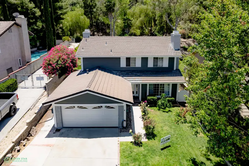 Exterior home renovation in Santa Clarita with fresh paint and updated trim.