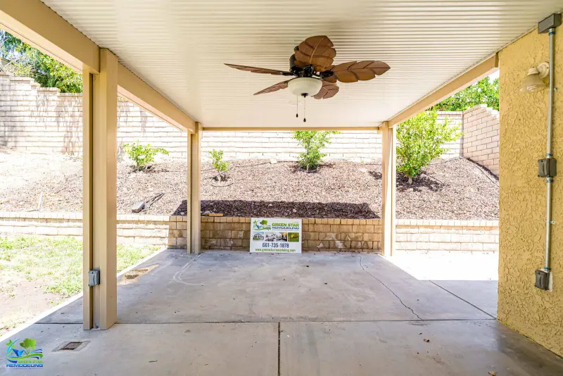 Aluminum patio cover installation in a Santa Clarita backyard by Green Star Remodeling.