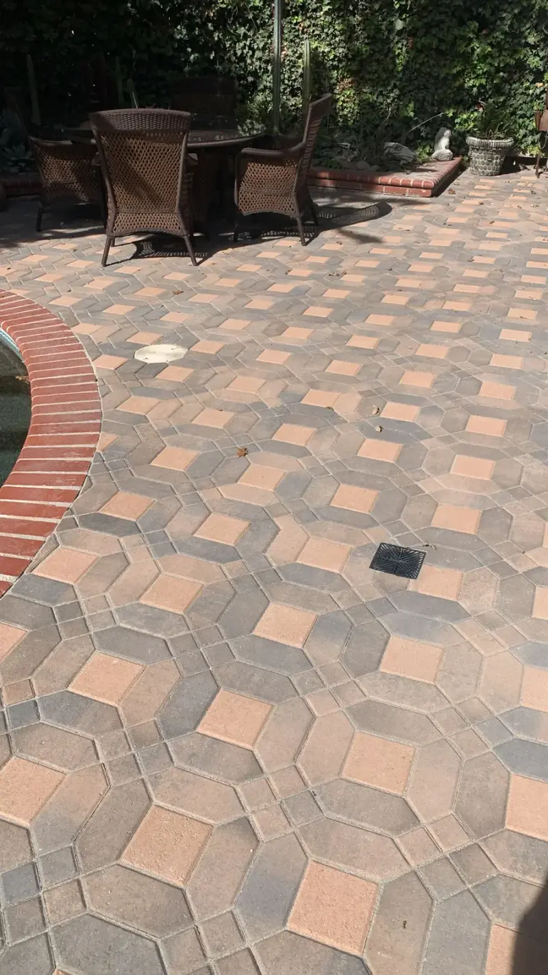 Interlocking patio pavers laid in a geometric pattern in Calabasas.
