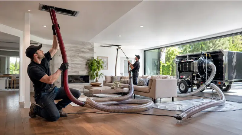 Licensed technician inspecting residential HVAC ductwork and testing airflow to ensure efficient heating, cooling, and cleaner indoor air in Los Angeles.